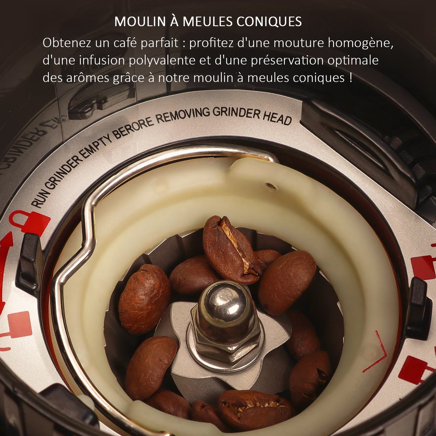 Moulin à café BioloMix électrique, meules coniques, 48 réglages, idéal espresso.