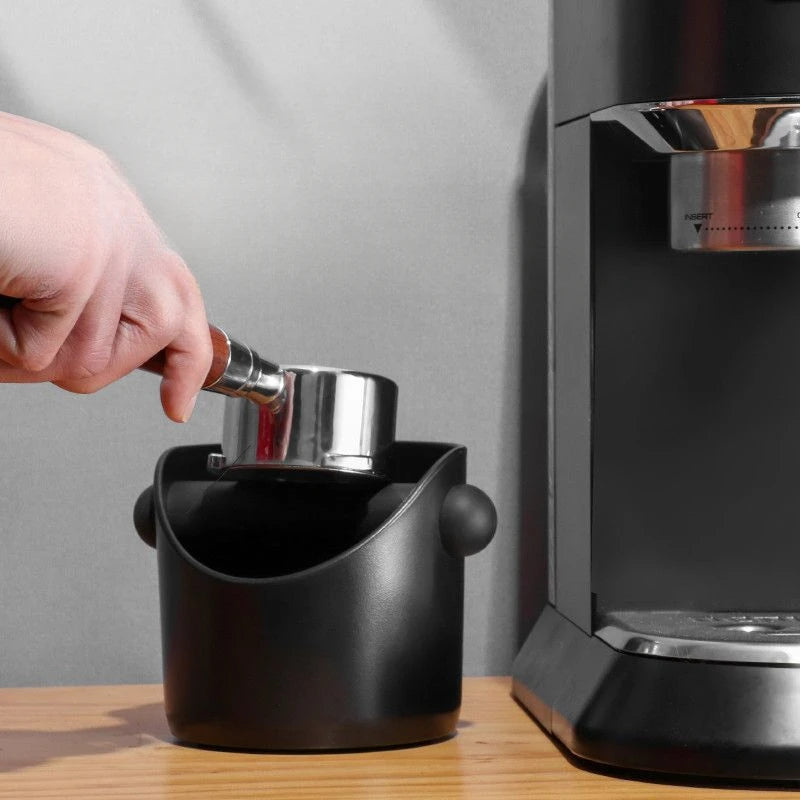 Boîte à café – Bac à déversement antidérapant pour expresso, avec barre de frappe amovible pour résidus de café.